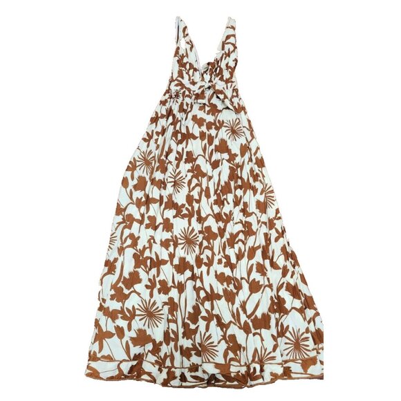 Aakaa Floral Maxi Dress Women Sz S Reddish Brown & White Summer - Picture 2 of 14